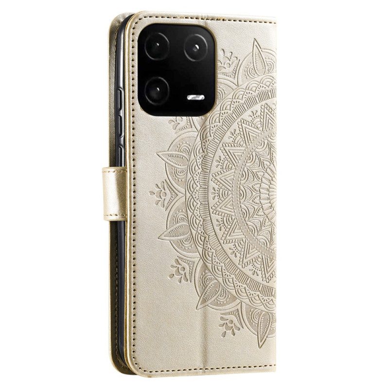 Custodia in pelle Xiaomi 13 Pro Mandala Sole Con Cordino