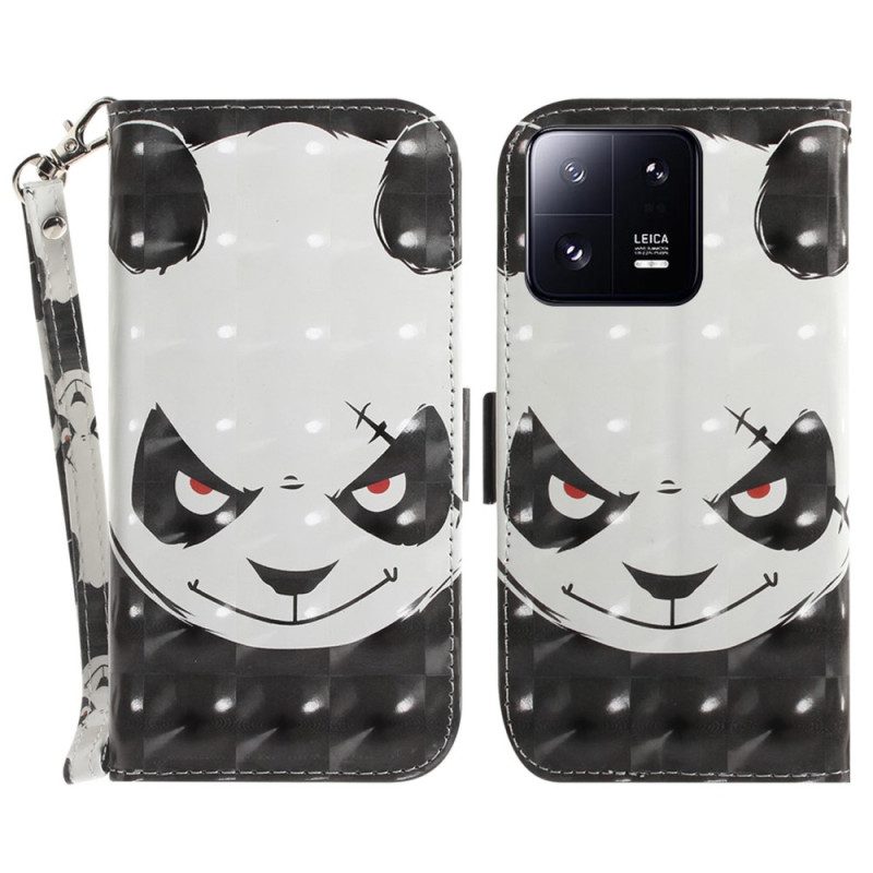 Custodia in pelle Xiaomi 13 Pro Panda Arrabbiato Con Cordino