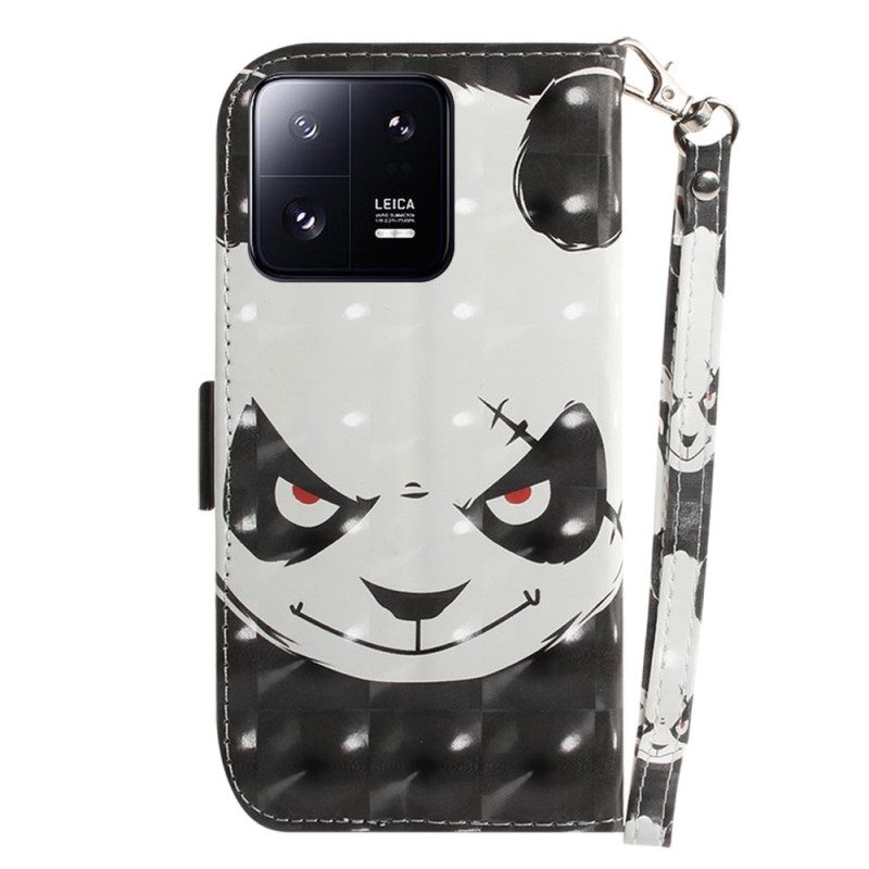 Custodia in pelle Xiaomi 13 Pro Panda Arrabbiato Con Cordino