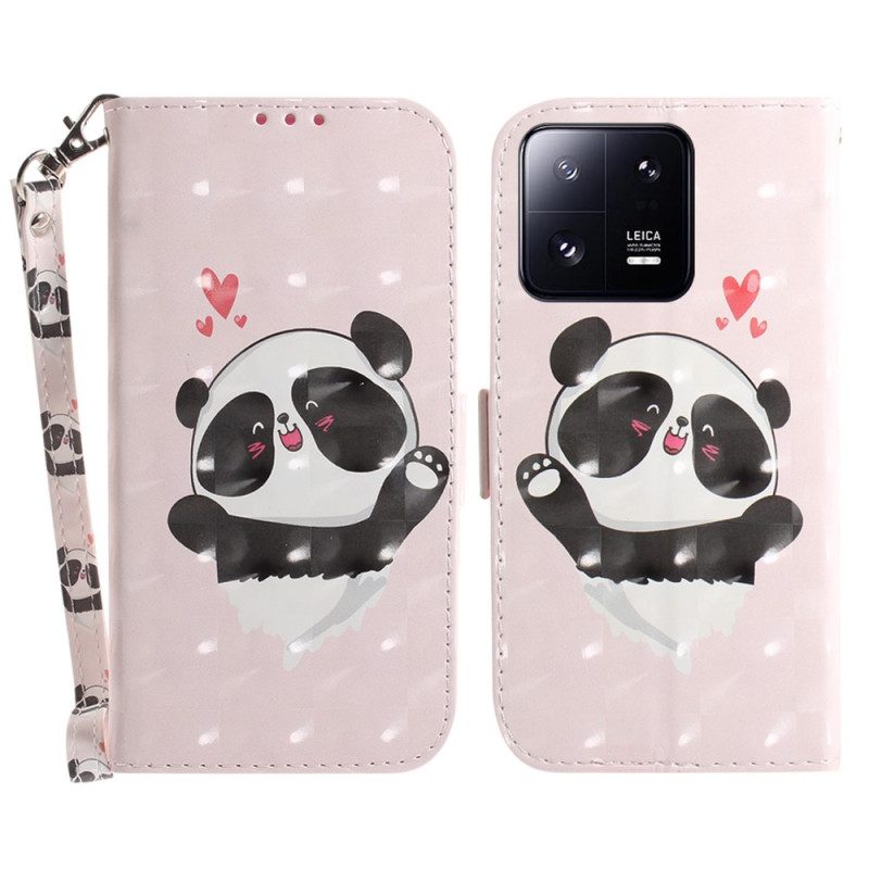 Custodia in pelle Xiaomi 13 Pro Panda Love Con Cordino