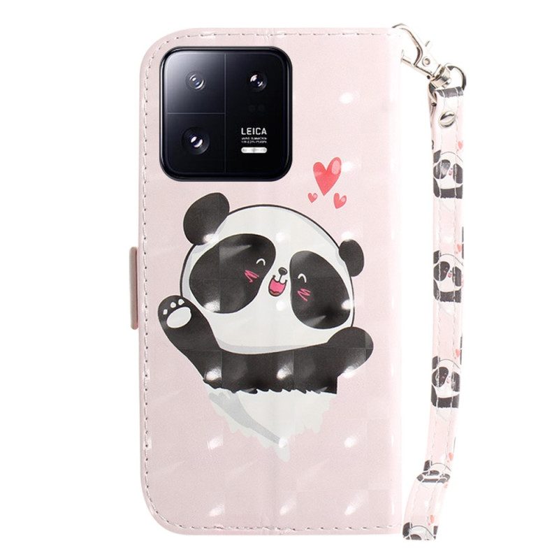 Custodia in pelle Xiaomi 13 Pro Panda Love Con Cordino