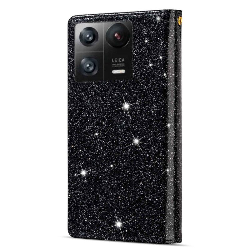 Custodia in pelle Xiaomi 13 Pro Portafoglio Portafoglio Con Zip In Paillettes