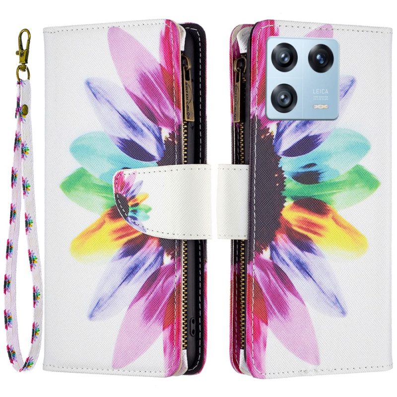 Custodia in pelle Xiaomi 13 Pro Tasca Con Zip A Fiore