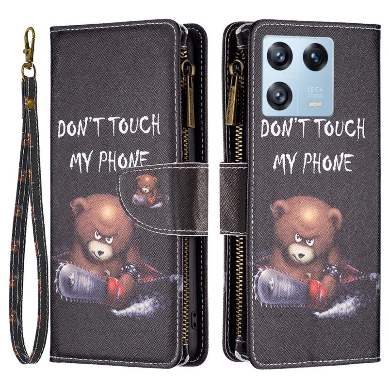 Custodia in pelle Xiaomi 13 Pro Tasca Con Zip Dangerous Bear