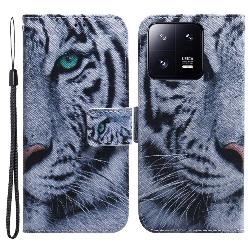 Custodia in pelle Xiaomi 13 Pro Tigre Bianca Strappy