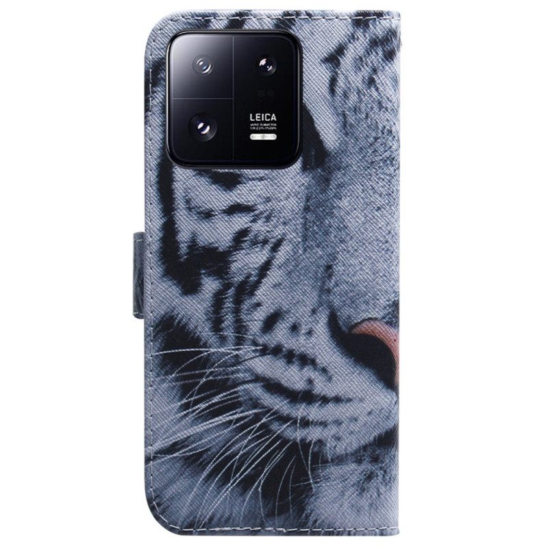 Custodia in pelle Xiaomi 13 Pro Tigre Bianca Strappy