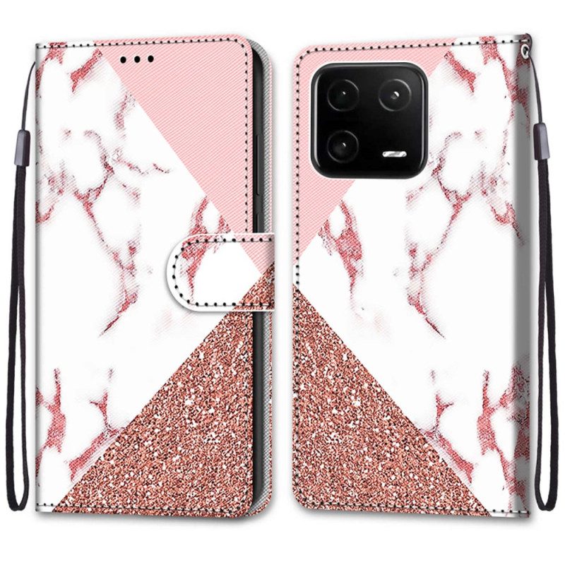 Custodia in pelle Xiaomi 13 Pro Triangolo In Marmo E Glitter