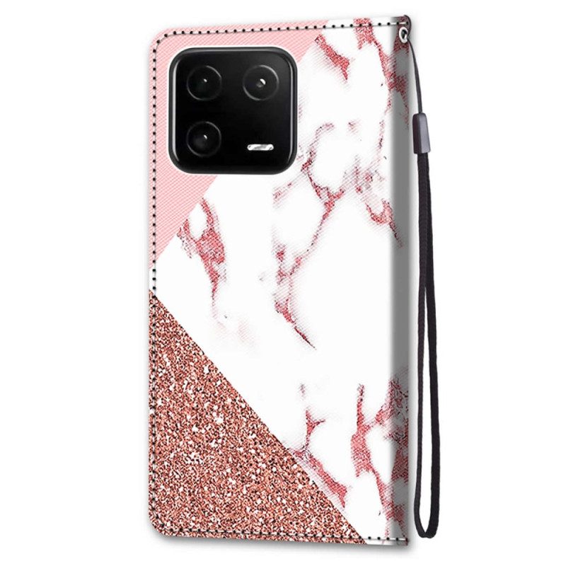 Custodia in pelle Xiaomi 13 Pro Triangolo In Marmo E Glitter