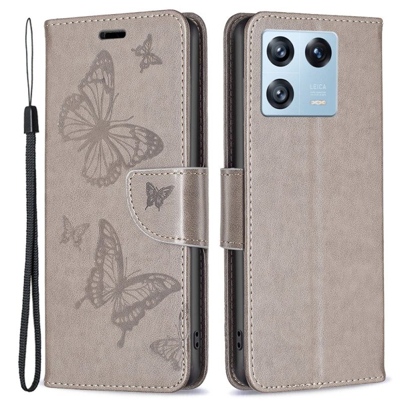 Folio Cover Xiaomi 13 Pro Farfalle Stampate Strappy