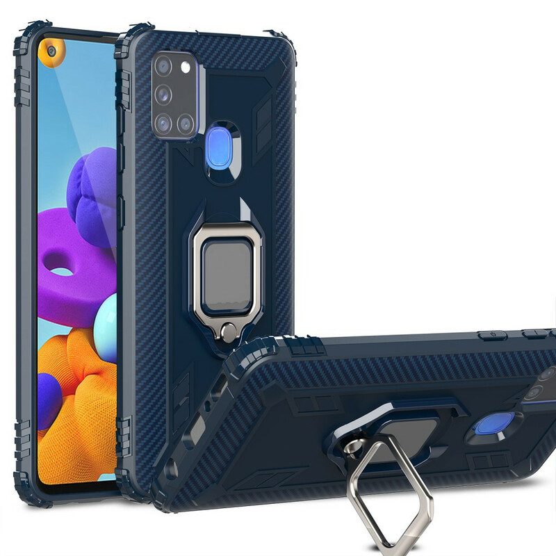 Cover Samsung Galaxy A21s Anello E Fibra Di Carbonio