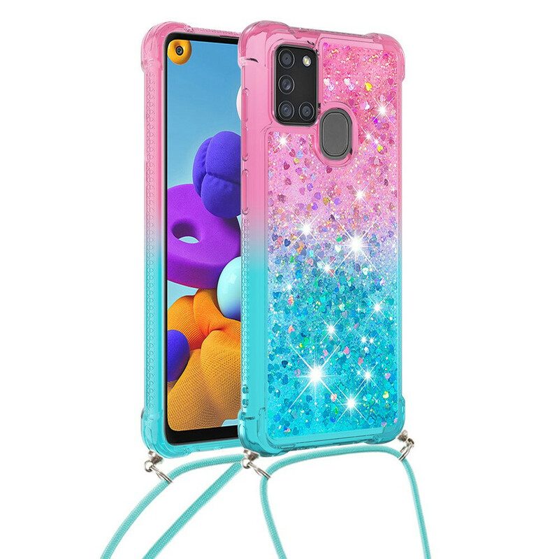 Cover Samsung Galaxy A21s Paillettes E Cordoncino In Silicone