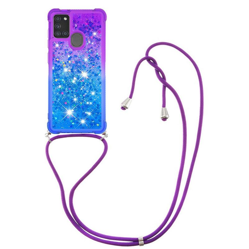 Cover Samsung Galaxy A21s Paillettes E Cordoncino In Silicone