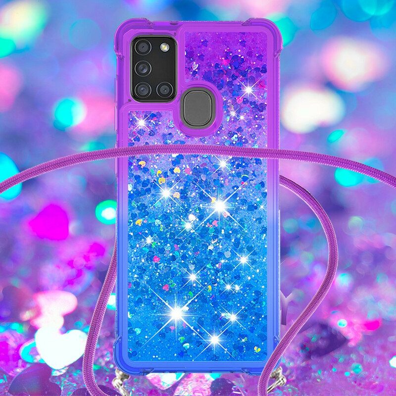 Cover Samsung Galaxy A21s Paillettes E Cordoncino In Silicone