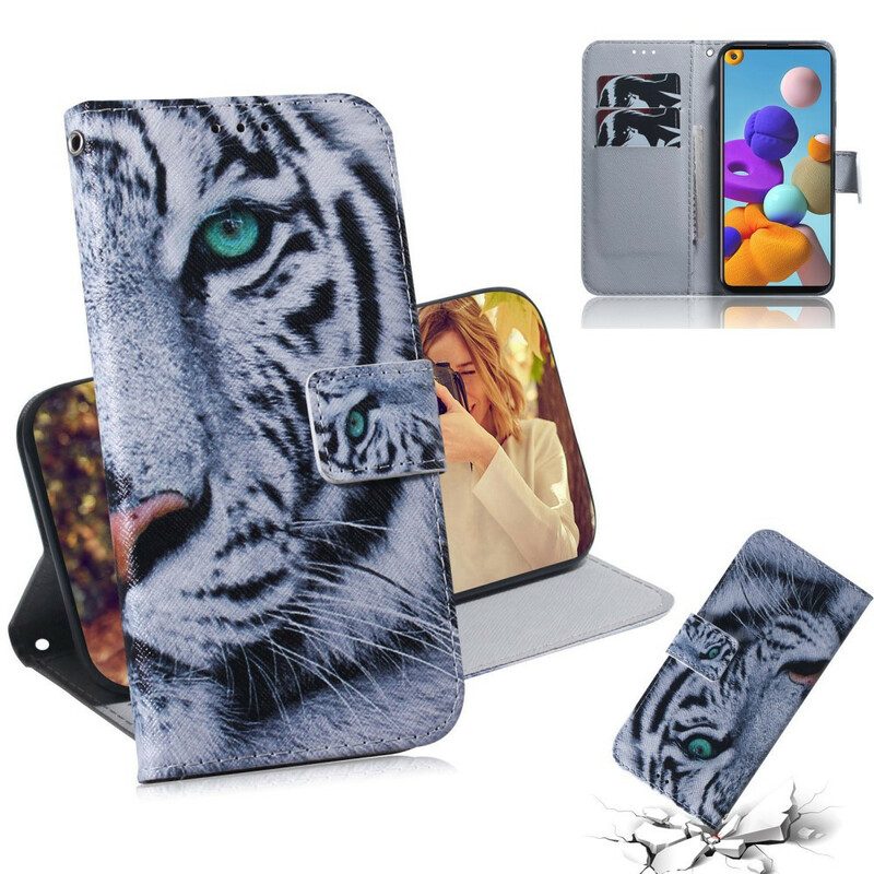 Custodia in pelle Samsung Galaxy A21s Faccia Da Tigre