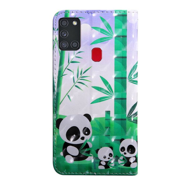 Custodia in pelle Samsung Galaxy A21s Famiglia Panda