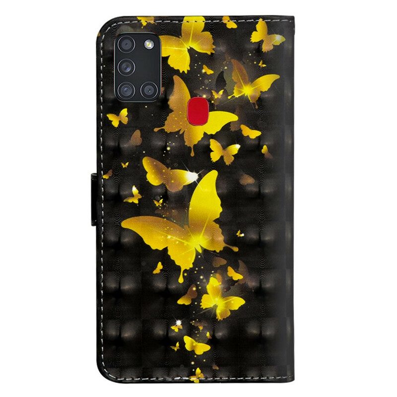 Custodia in pelle Samsung Galaxy A21s Farfalle Gialle