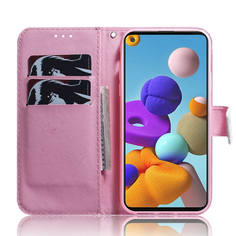 Custodia in pelle Samsung Galaxy A21s Fiore Rosa Polveroso