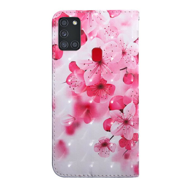 Custodia in pelle Samsung Galaxy A21s Fiori Rosa