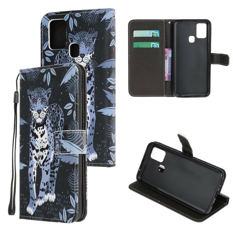 Custodia in pelle Samsung Galaxy A21s Leopardo Con Spalline