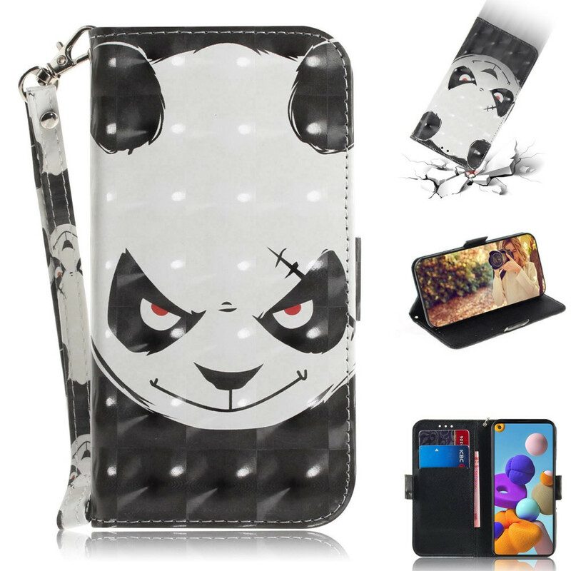 Custodia in pelle Samsung Galaxy A21s Panda Arrabbiato Con Cordino