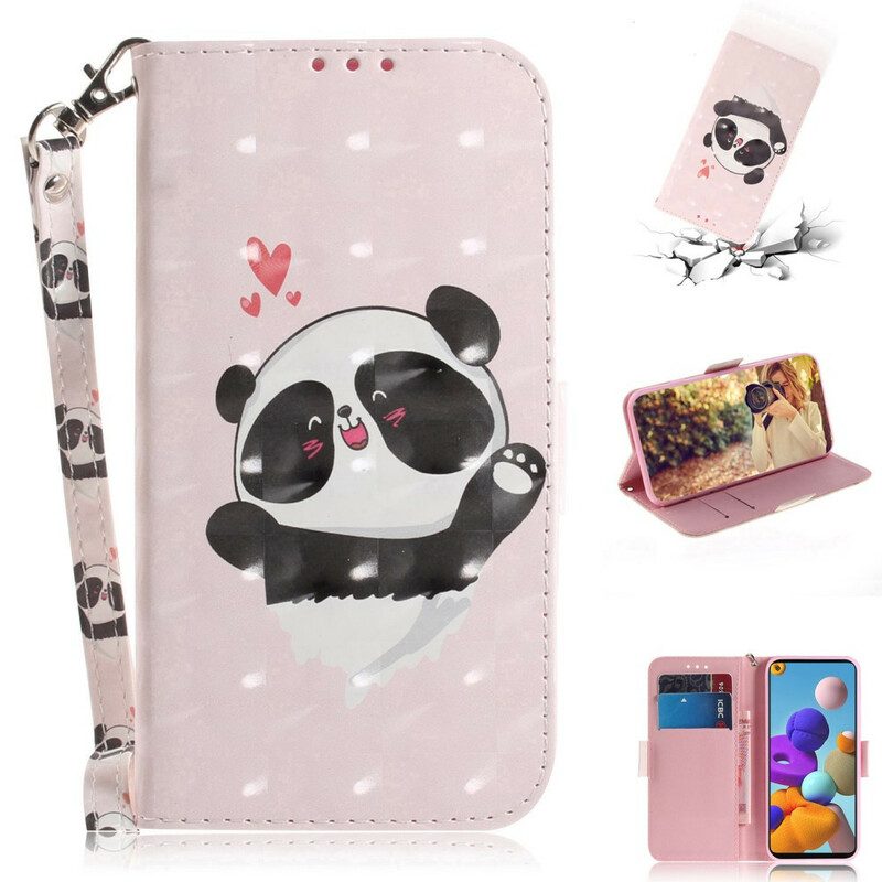 Custodia in pelle Samsung Galaxy A21s Panda Love Con Cordino