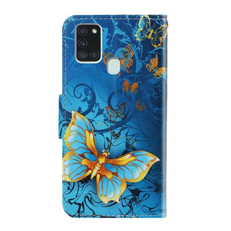 Custodia in pelle Samsung Galaxy A21s Variazioni Cinturino Farfalle