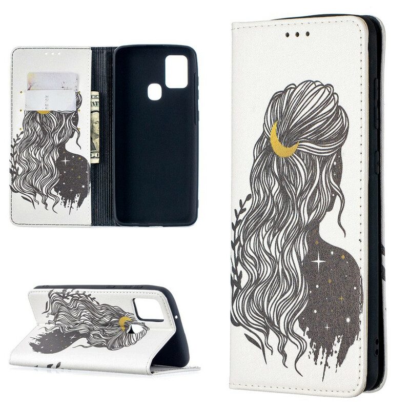 Folio Cover Samsung Galaxy A21s Custodia in pelle Bei Capelli