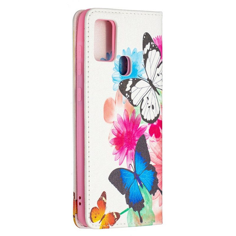 Folio Cover Samsung Galaxy A21s Custodia in pelle Farfalle Colorate