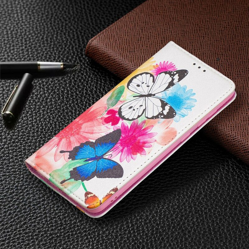 Folio Cover Samsung Galaxy A21s Custodia in pelle Farfalle Colorate