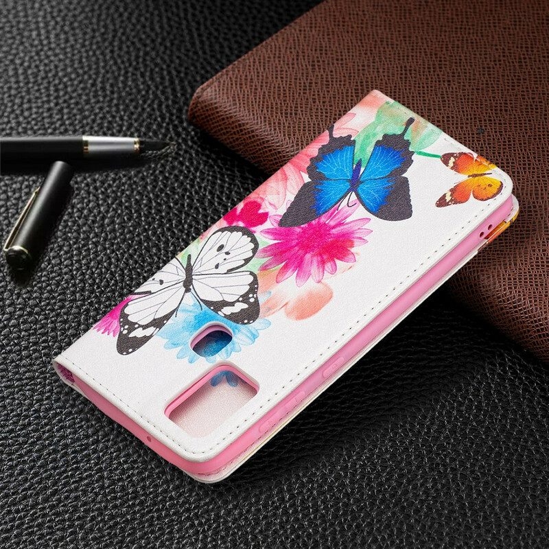 Folio Cover Samsung Galaxy A21s Custodia in pelle Farfalle Colorate