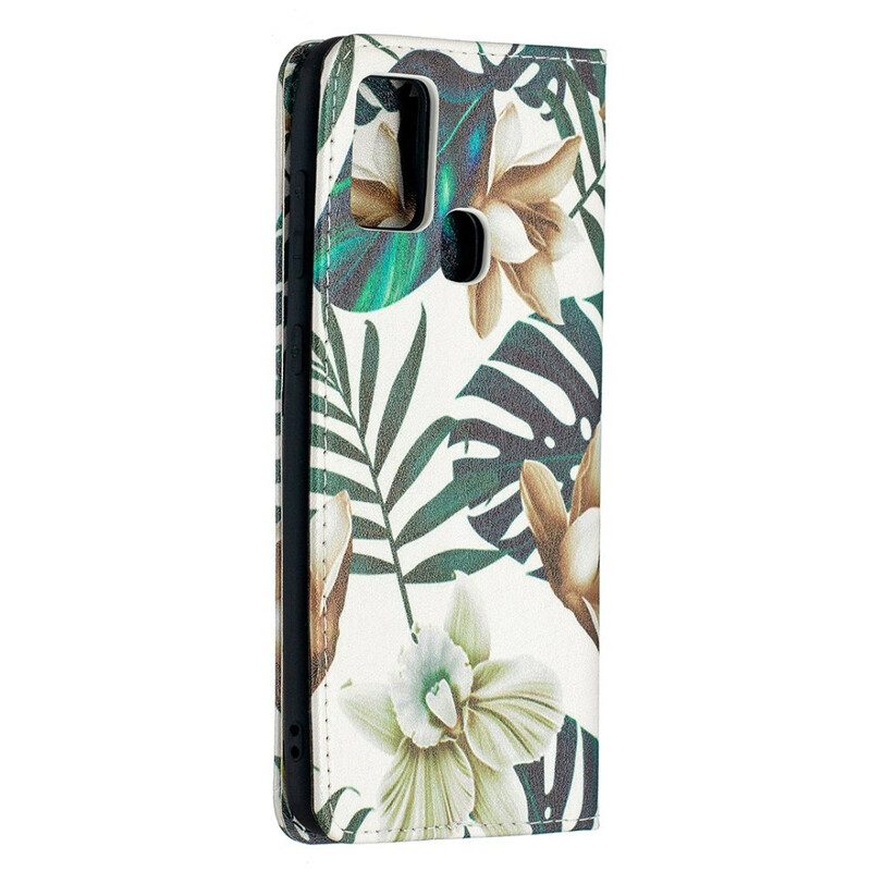 Folio Cover Samsung Galaxy A21s Custodia in pelle Foglie