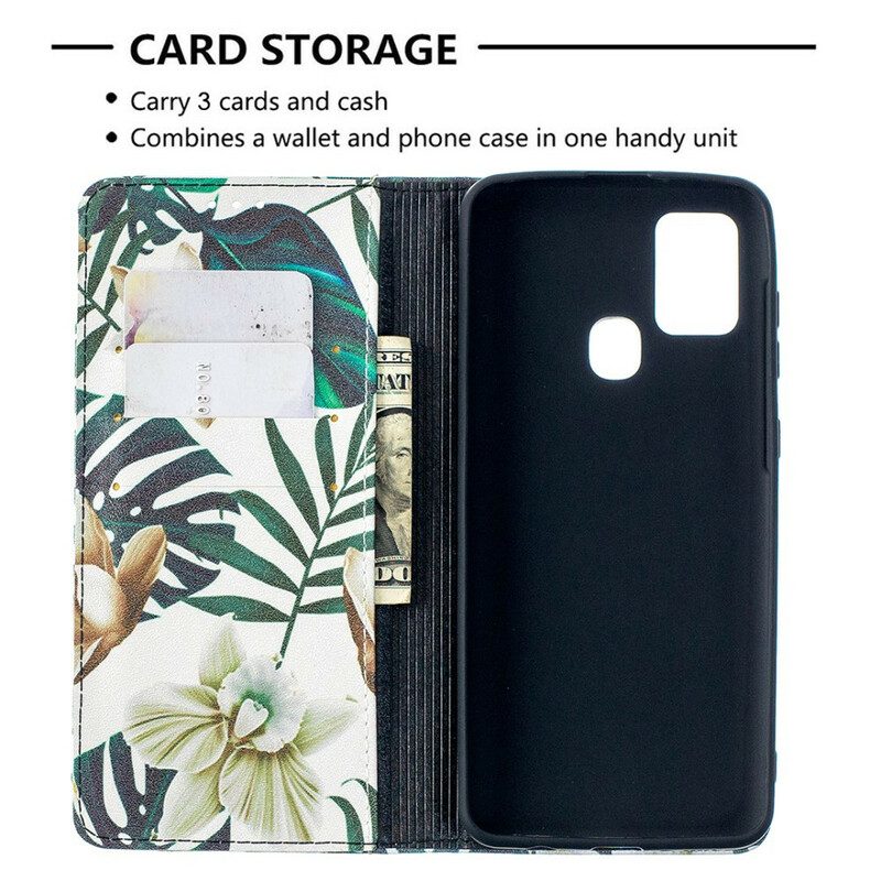 Folio Cover Samsung Galaxy A21s Custodia in pelle Foglie