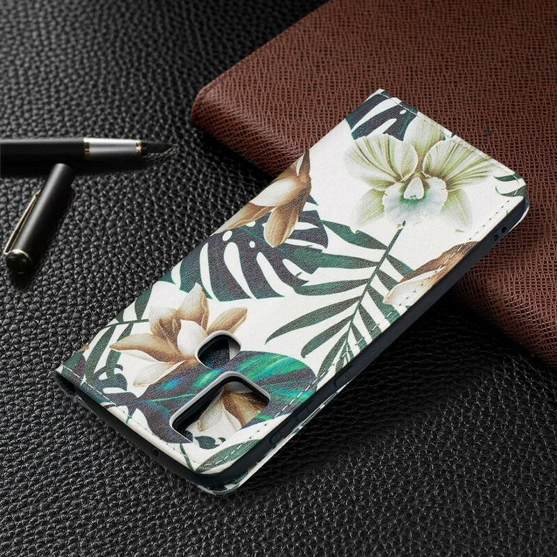 Folio Cover Samsung Galaxy A21s Custodia in pelle Foglie