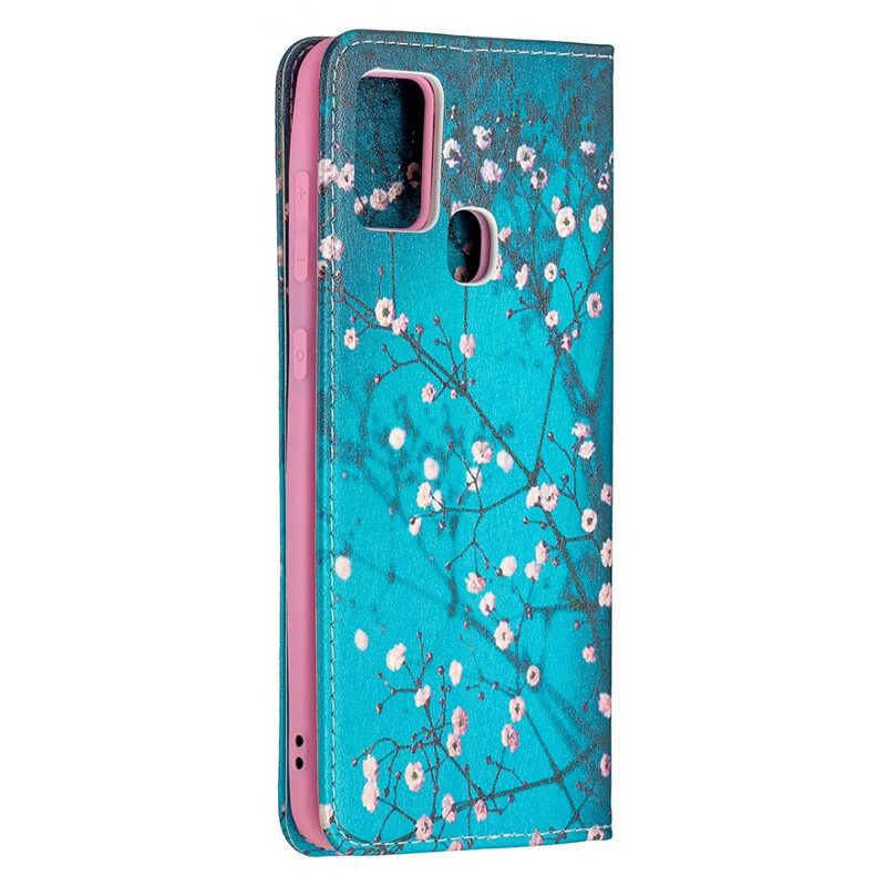 Folio Cover Samsung Galaxy A21s Custodia in pelle Rami Fioriti