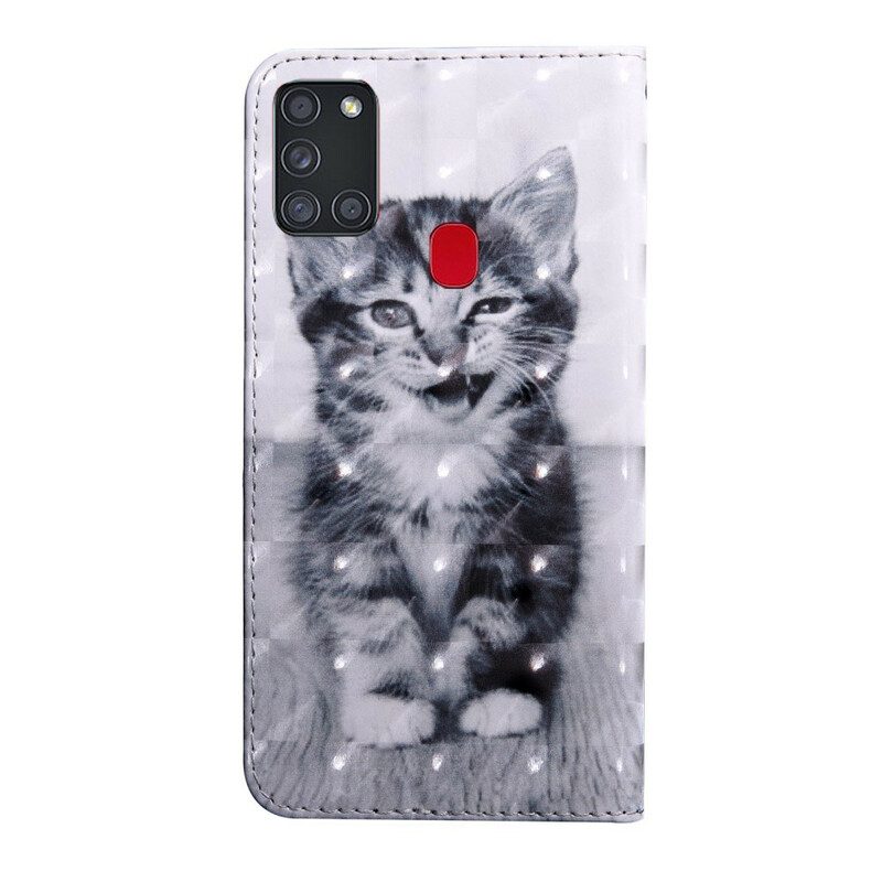 Folio Cover Samsung Galaxy A21s Gatto Bianco E Nero