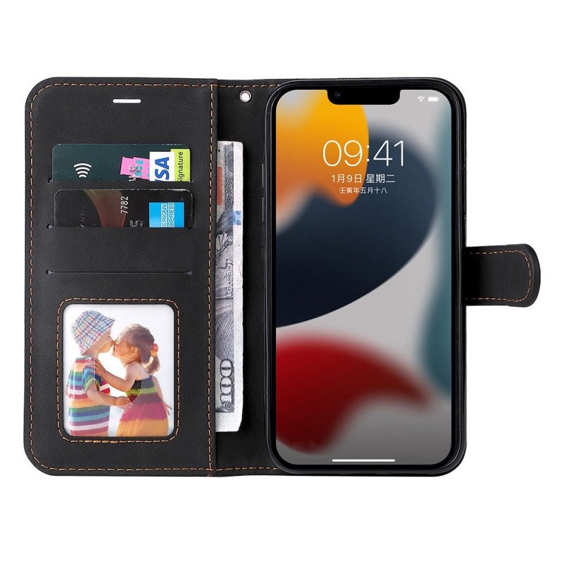 Custodia A Portafoglio iPhone 14 Plus Tricolore Con Cordino