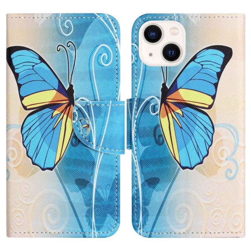 Custodia in pelle iPhone 14 Plus Belle Farfalle