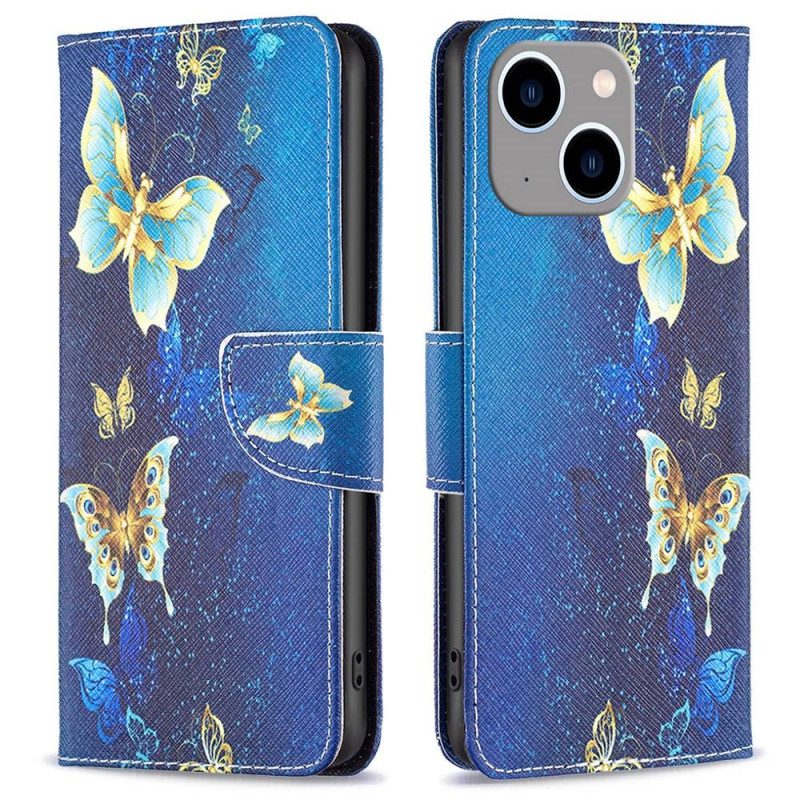 Custodia in pelle iPhone 14 Plus Farfalle Del Mondo