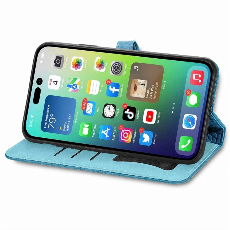 Custodia in pelle iPhone 14 Plus Foglie Tribali