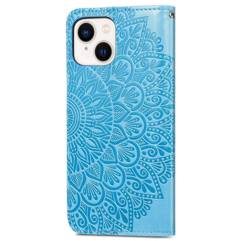 Custodia in pelle iPhone 14 Plus Foglie Tribali