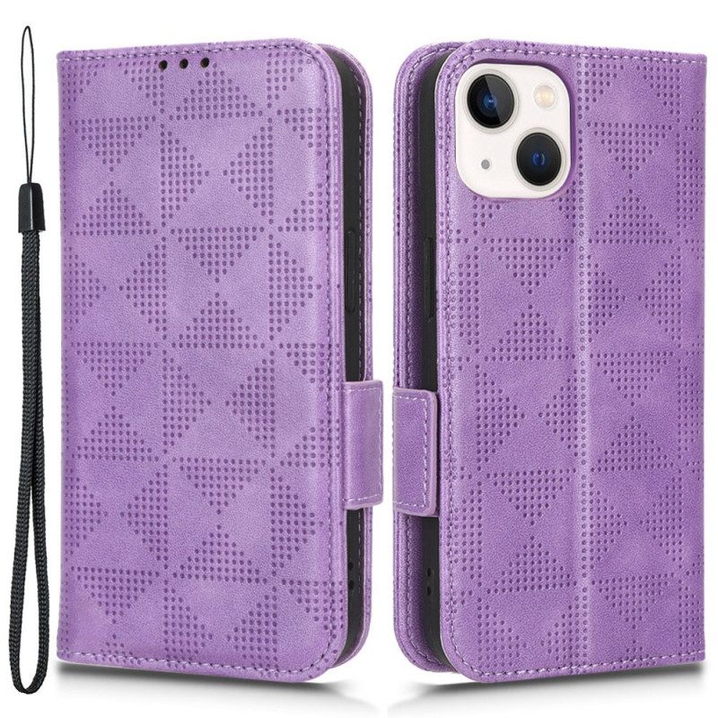 Custodia in pelle iPhone 14 Plus Folio Cover Doppio Lembo E Motivo A Triangolo