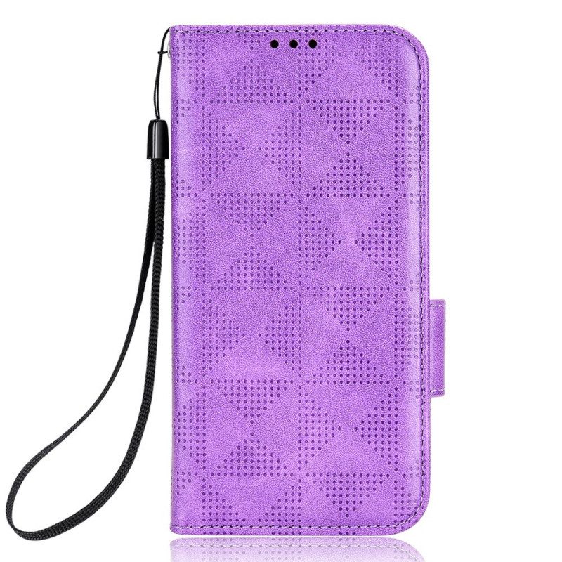 Custodia in pelle iPhone 14 Plus Folio Cover Doppio Lembo E Motivo A Triangolo