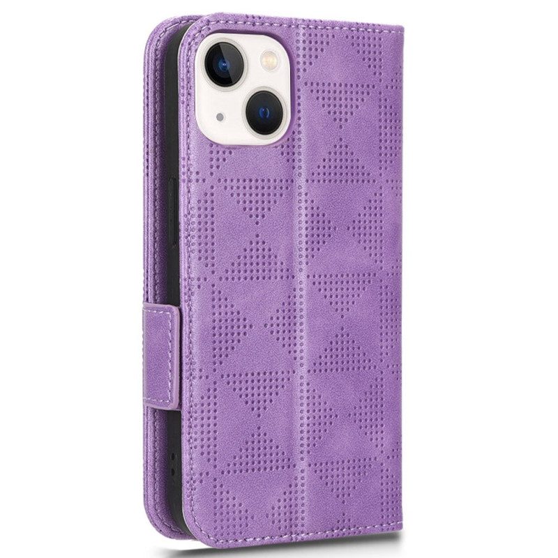 Custodia in pelle iPhone 14 Plus Folio Cover Doppio Lembo E Motivo A Triangolo