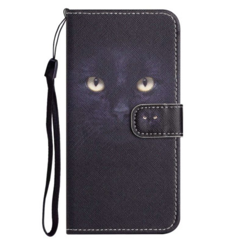 Custodia in pelle iPhone 14 Plus Gatto Nero Con Cinturino