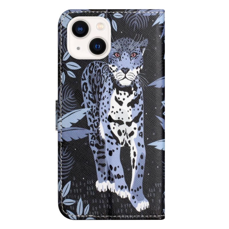 Custodia in pelle iPhone 14 Plus Leopardo Con Spalline