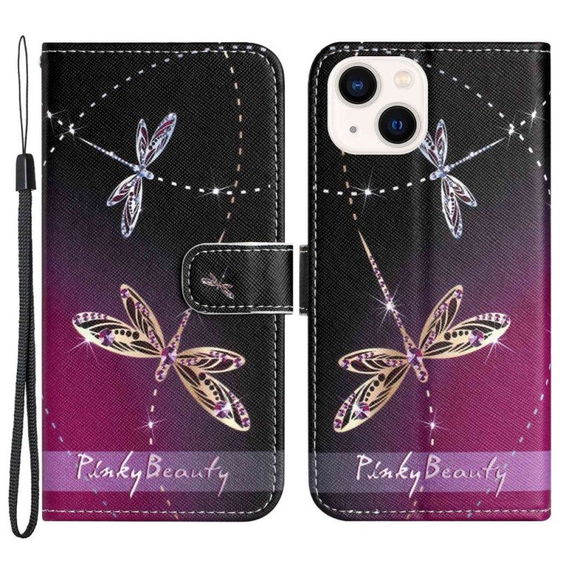 Custodia in pelle iPhone 14 Plus Libellule Strappy