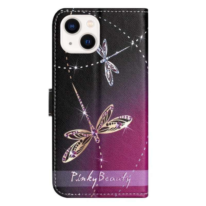 Custodia in pelle iPhone 14 Plus Libellule Strappy