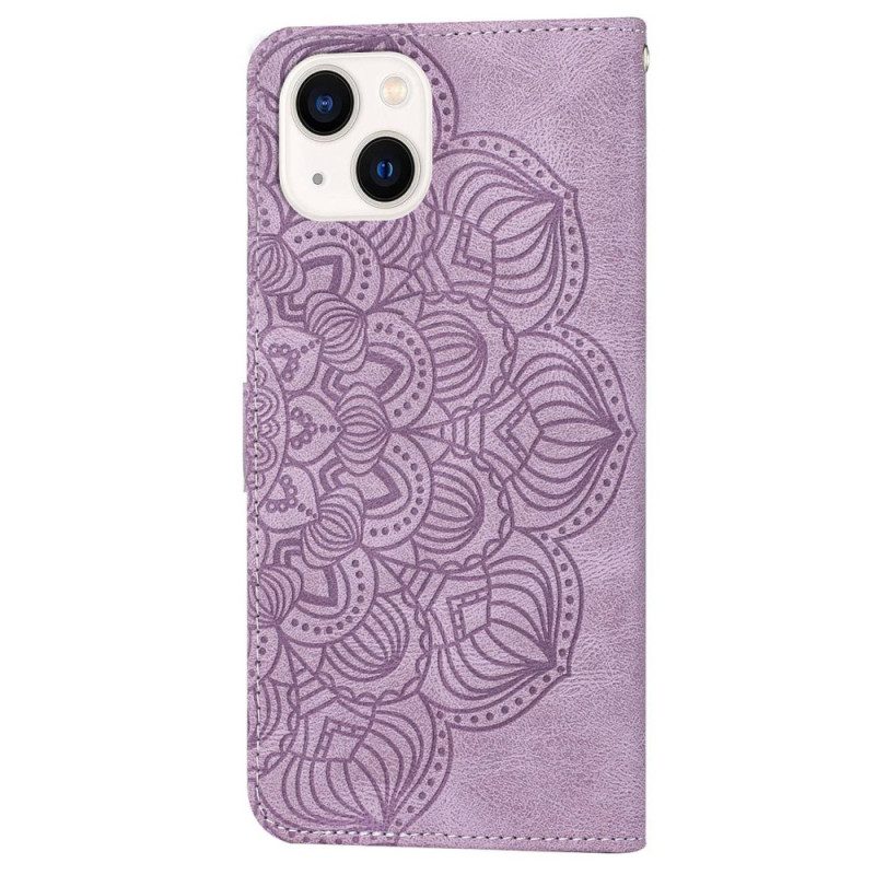 Custodia in pelle iPhone 14 Plus Mandala Con Cordino