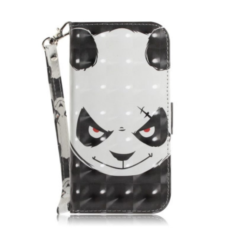 Custodia in pelle iPhone 14 Plus Panda Arrabbiato Con Cordino