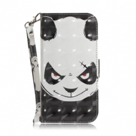 Custodia in pelle iPhone 14 Plus Panda Arrabbiato Con Cordino
